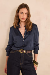 CARLA INK SATIN-LOOK FLOWING BLOUSE