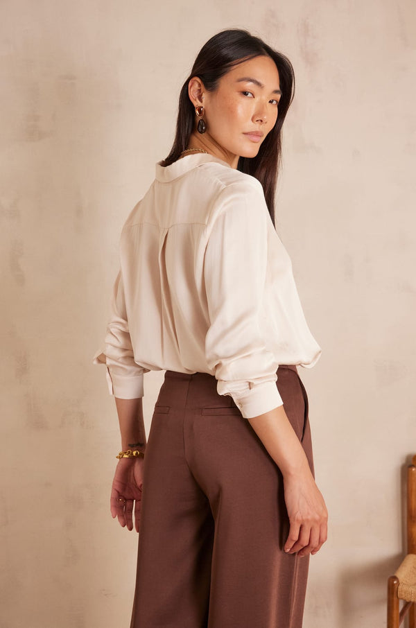 CARLA CREAM SATIN-LOOK FLOWING BLOUSE