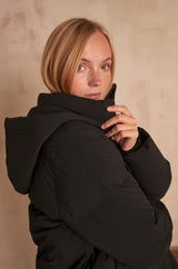 MELISSA LONG BLACK QUILTED DOWN COAT