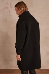MAGDA STRAIGHT BLACK RECYCLED WOOL COAT