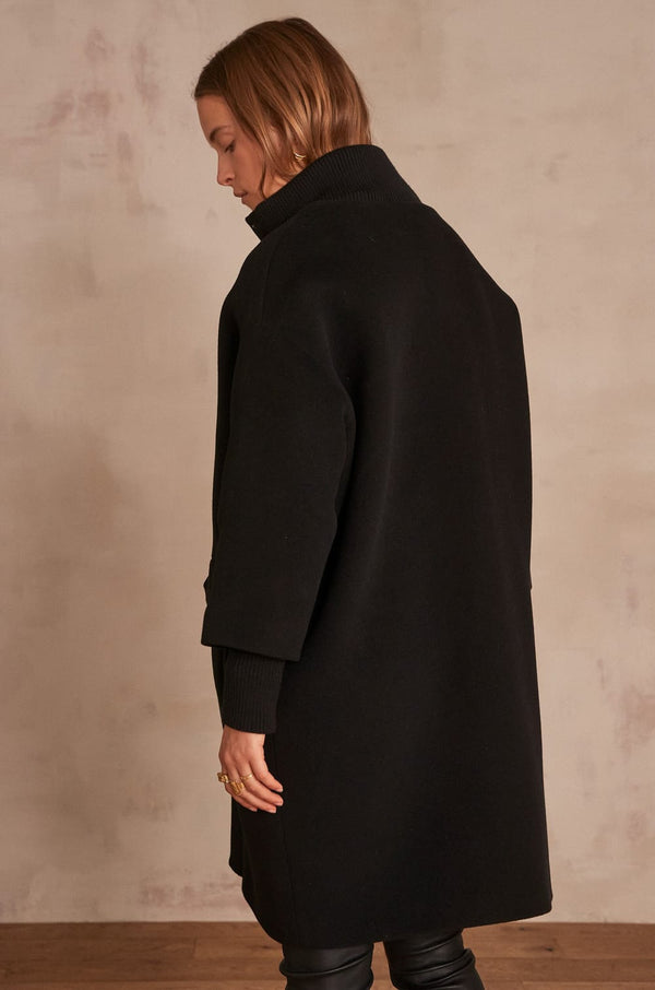 MAGDA STRAIGHT BLACK RECYCLED WOOL COAT