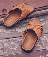 VADIM CAMEL BRAIDED FLAT LEATHER MULES