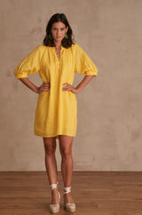 GWYNETH YELLOW BUTTONED LINEN DRESS