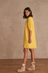 GWYNETH YELLOW BUTTONED LINEN DRESS