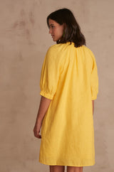 GWYNETH YELLOW BUTTONED LINEN DRESS