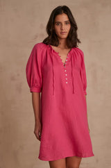 GWYNETH PINK BUTTONED LINEN DRESS