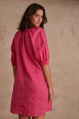 GWYNETH PINK BUTTONED LINEN DRESS