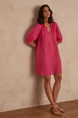 GWYNETH PINK BUTTONED LINEN DRESS