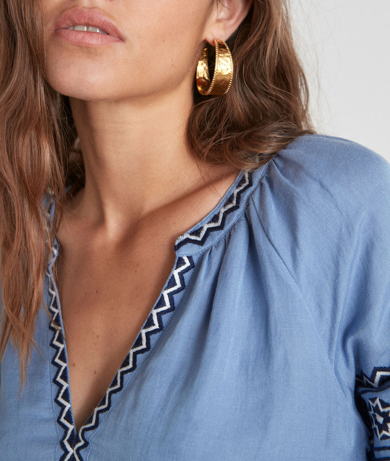 TILLY BLUE EMBROIDERED BLOUSE