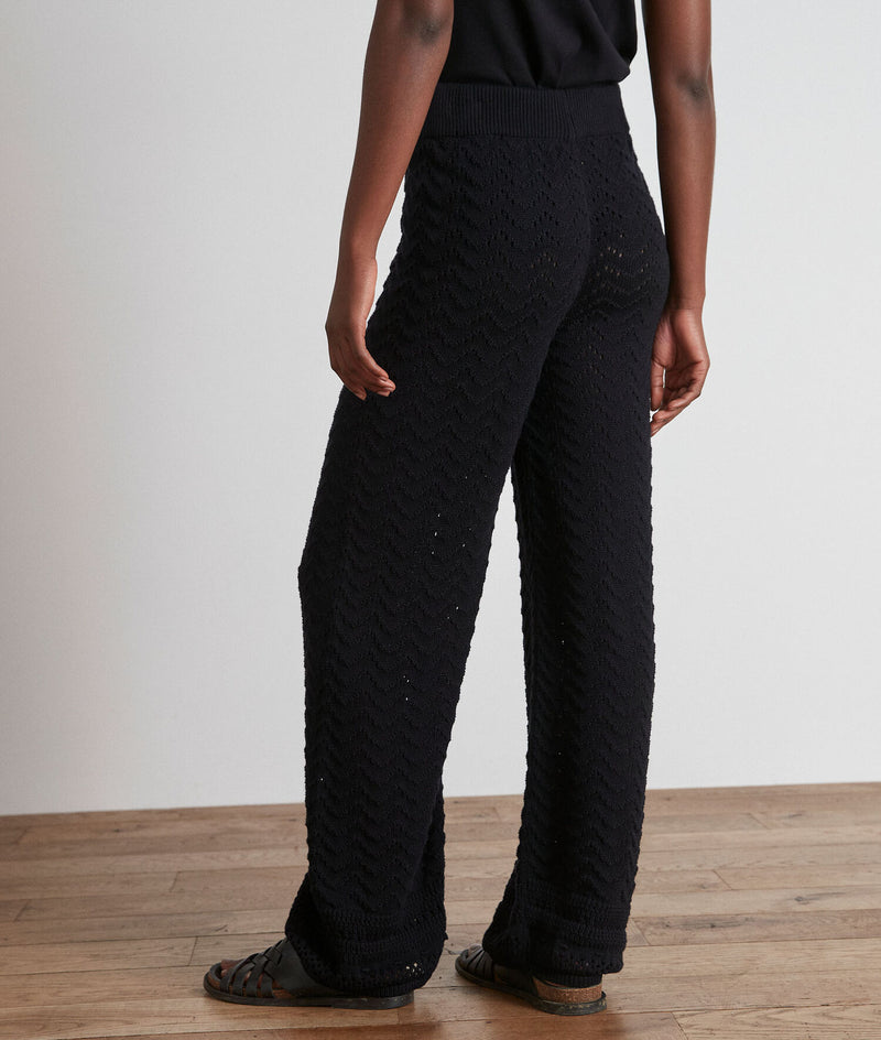 LUCY BLACK OPENWORK COTTON TROUSERS
