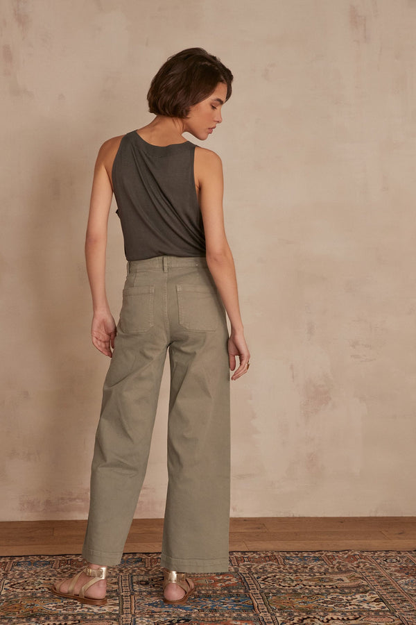 SELYNA ALMOND GREEN WIDE LEG JEANS