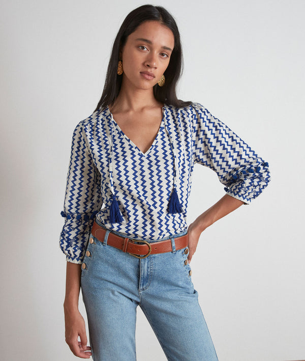 MARJORIE BLUE ORIGINAL PRINT BLOUSE