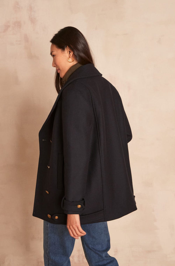 FLETCHER NAVY BLUE WOOL COAT