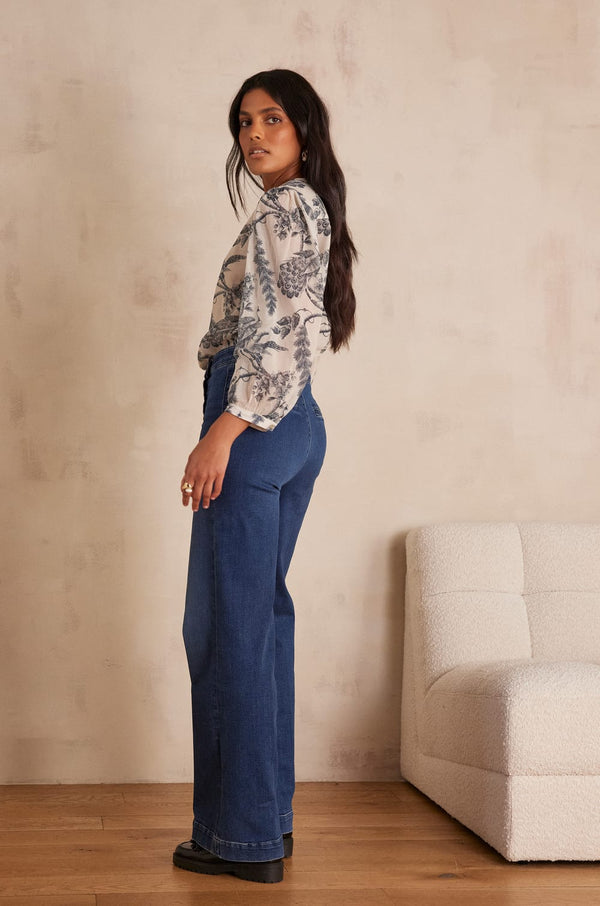 OXAN NAVY BLUE WIDE-LEG JEANS