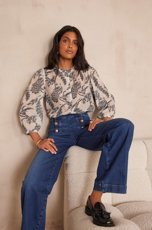 OXAN NAVY BLUE WIDE-LEG JEANS