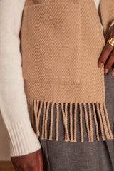 BILLY LIGHT CAMEL SLEEVELESS FRINGED JACKET