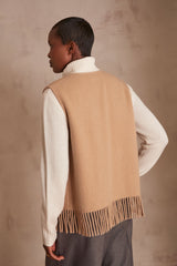 BILLY LIGHT CAMEL SLEEVELESS FRINGED JACKET