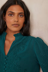 MALIA GREEN EMBROIDERED COTTON BLOUSE