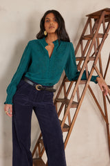 MALIA GREEN EMBROIDERED COTTON BLOUSE