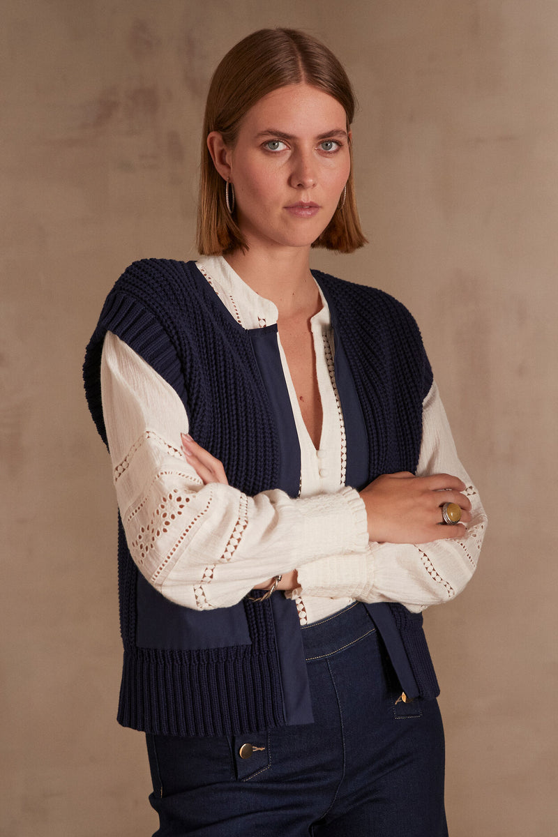 LAURENA NAVY BLUE SLEEVELESS CARDIGAN