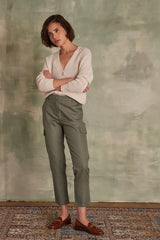 PACO ALMOND GREEN LINEN CARGO TROUSERS