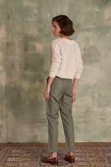 PACO ALMOND GREEN LINEN CARGO TROUSERS