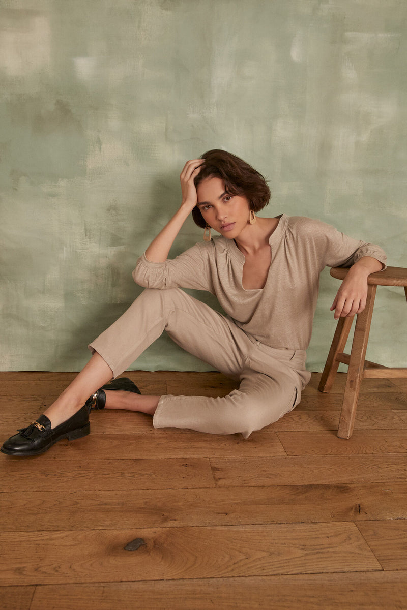 PACO BEIGE LINEN CARGO TROUSERS