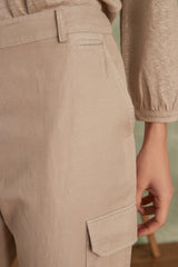 PACO BEIGE LINEN CARGO TROUSERS