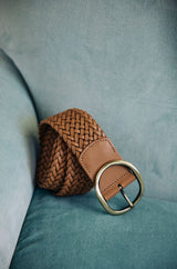 ELOISE CAMEL BRAIDED LEATHER BELT