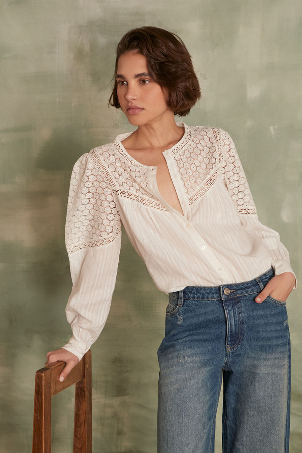 CAMELIA IVORY LACE DETAIL BLOUSE