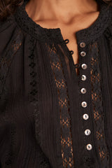 CHERRY BLACK BUTTONED LACE BLOUSE