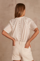 CHERRY ECRU BUTTONED LACE BLOUSE