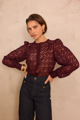 CAMOMILE AUBERGINE EMBROIDERED BLOUSE