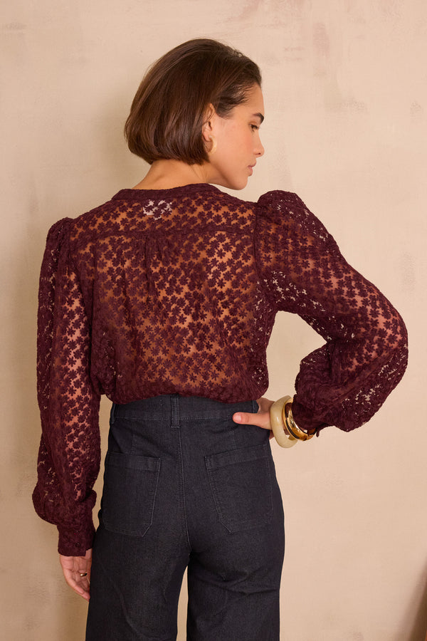 CAMOMILE AUBERGINE EMBROIDERED BLOUSE