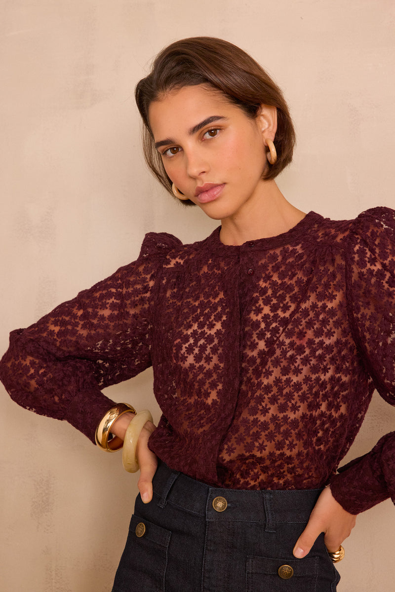 CAMOMILE AUBERGINE EMBROIDERED BLOUSE
