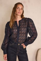 CAMOMILE NAVY EMBROIDERED BLOUSE