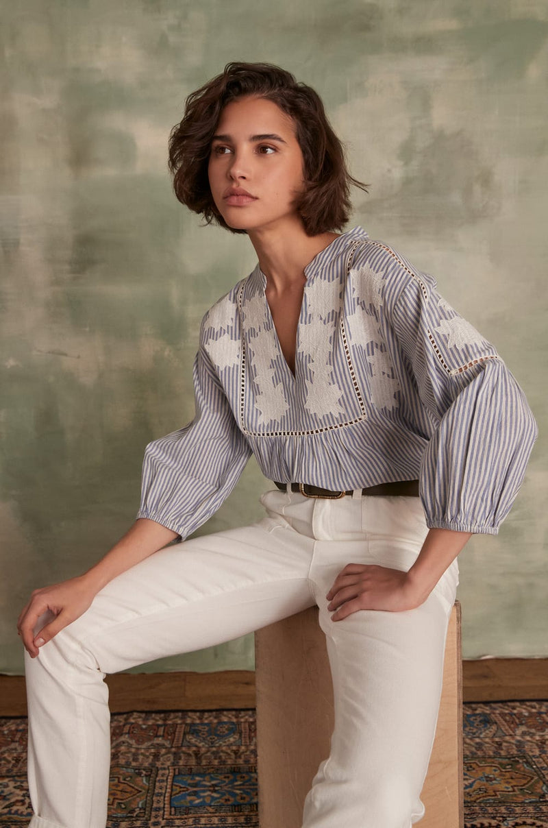 CHARLY STRIPED EMBROIDERED BLOUSE