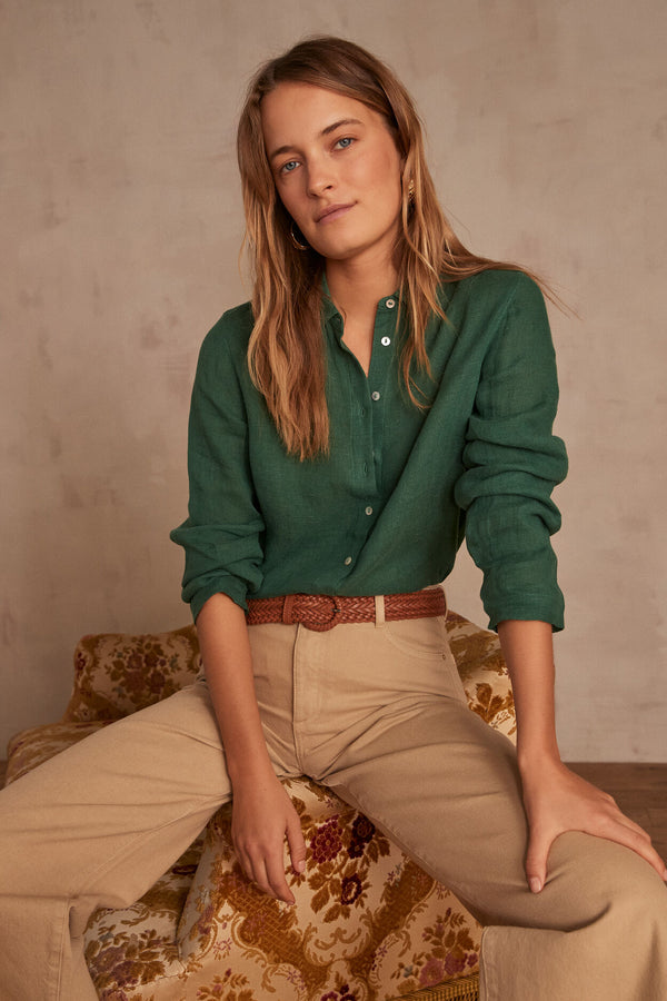 CARLA GREEN LINEN SHIRT