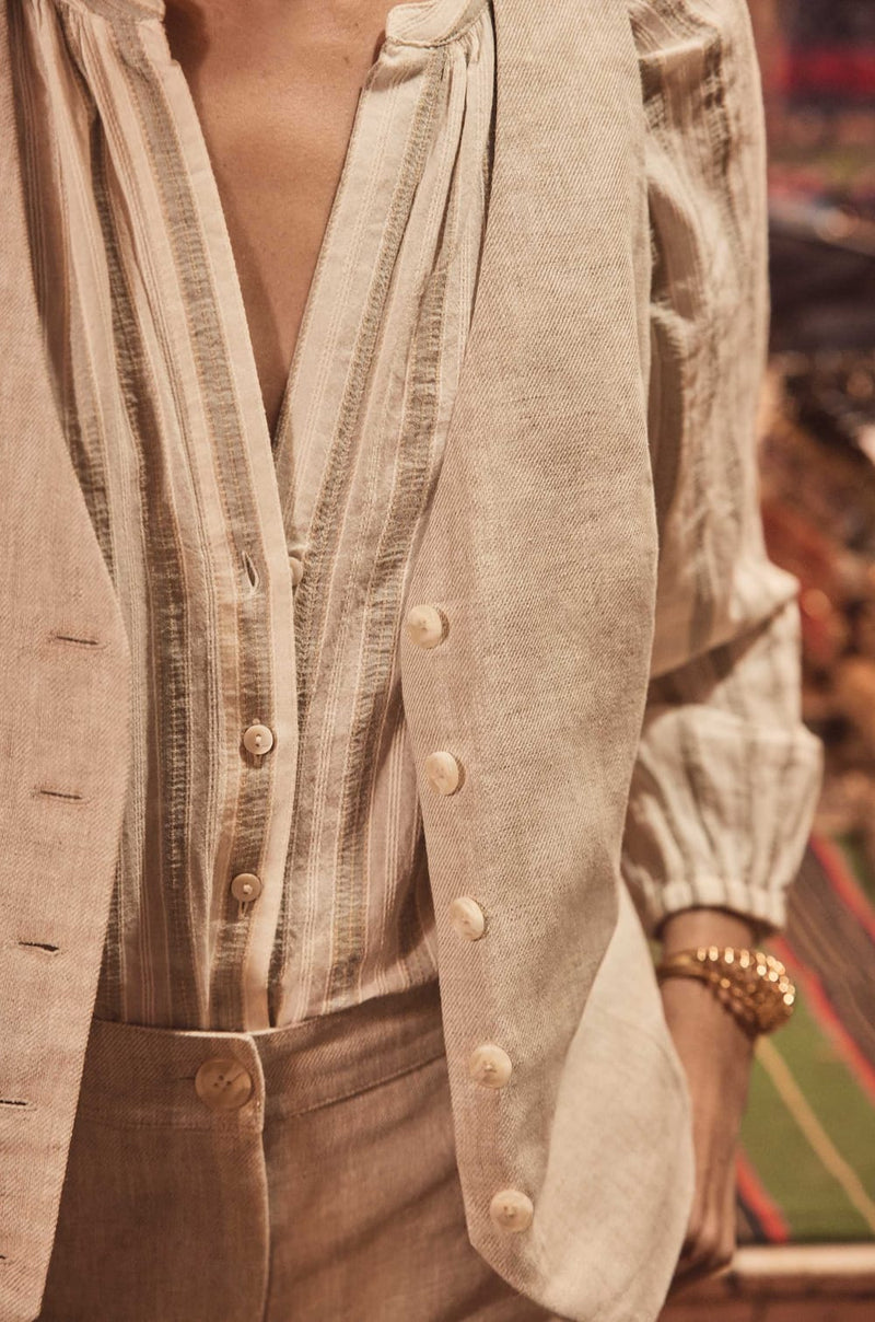 DIANE BEIGE SLEEVELESS LINEN JACKET