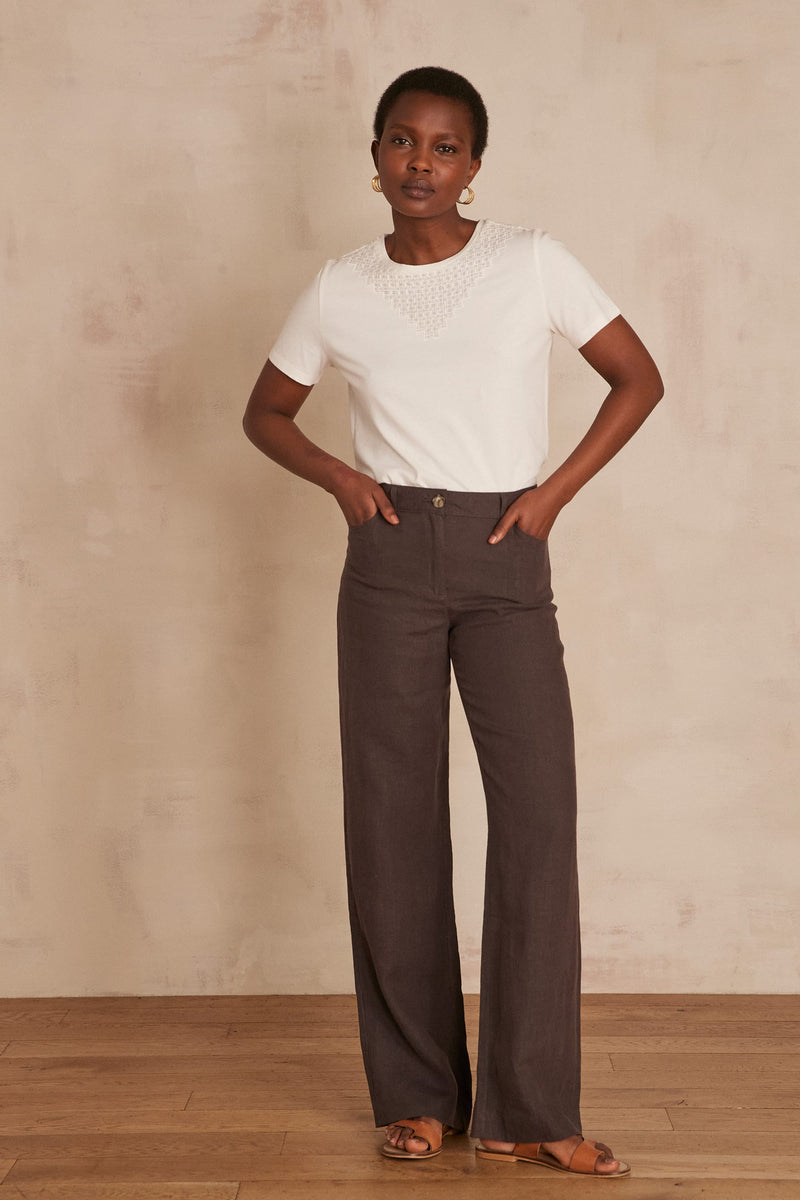 PABLO BROWN WIDE-LEG LINEN TROUSERS