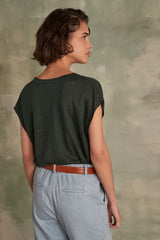 DUKE PINE GREEN LINEN T-SHIRT