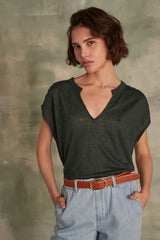 DUKE PINE GREEN LINEN T-SHIRT