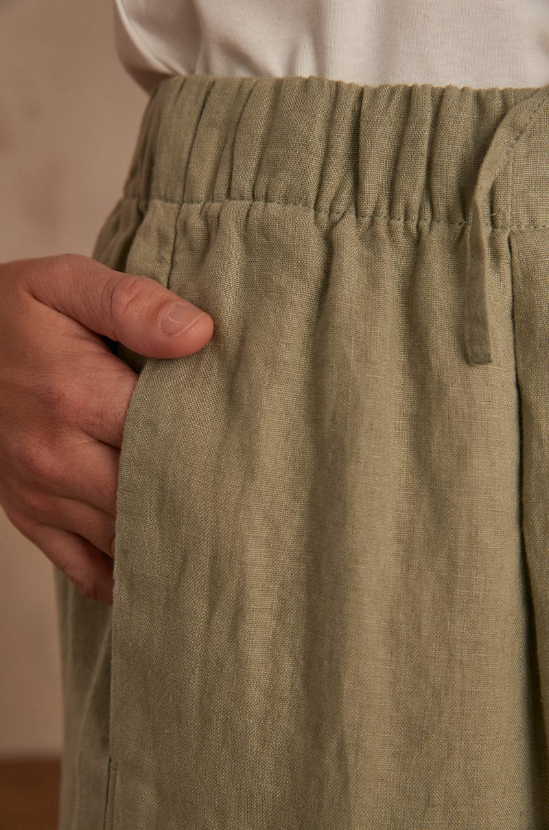 PRINCE ALMOND GREEN LINEN TROUSERS