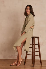 AICHA ALMOND GREEN LINEN SHIRT DRESS