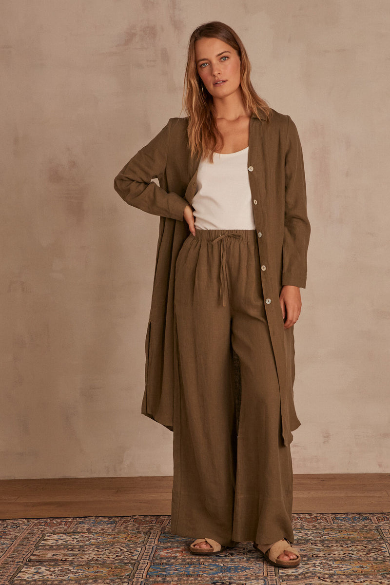 AICHA KAKI LINEN SHIRT DRESS