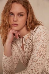 CALEDONIE CREAM OPENWORK CARDIGAN