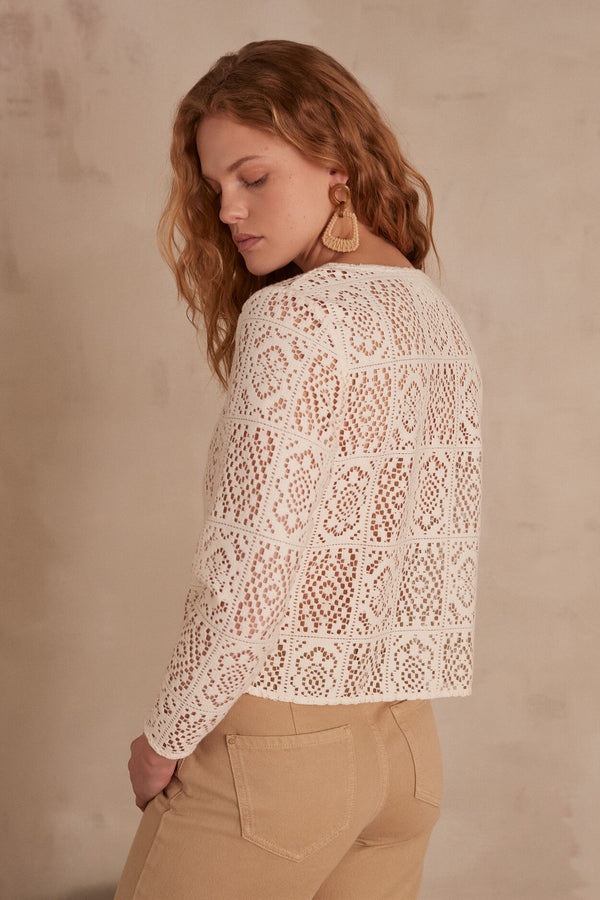 CALEDONIE CREAM OPENWORK CARDIGAN