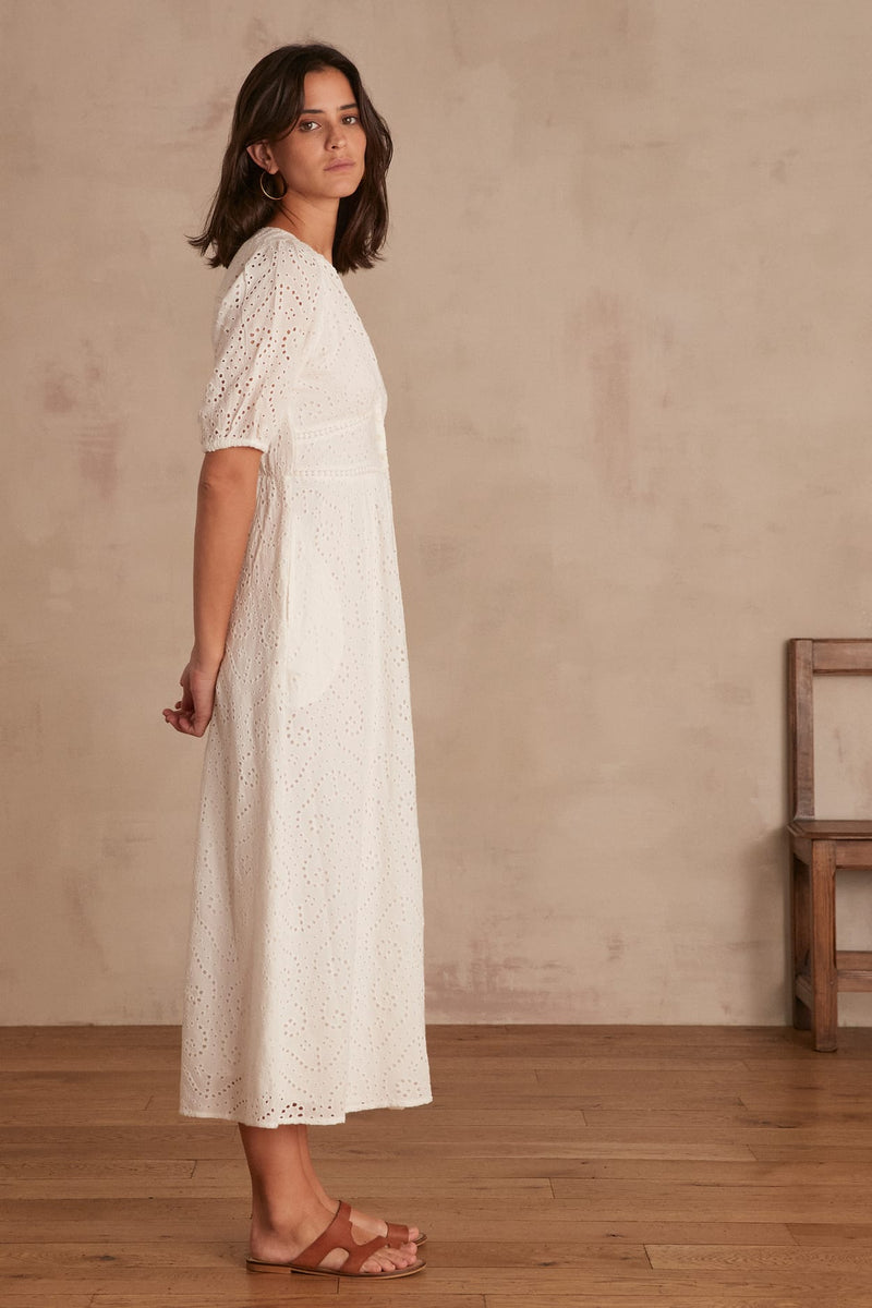 GEORDINA WHITE EMBROIDERED LONG DRESS