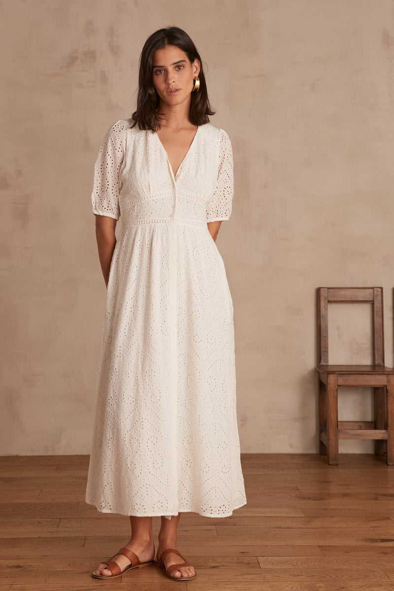 GEORDINA WHITE EMBROIDERED LONG DRESS