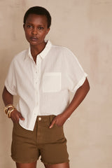 CLARENCE WHITE EMBROIDERED STRIPE BLOUSE